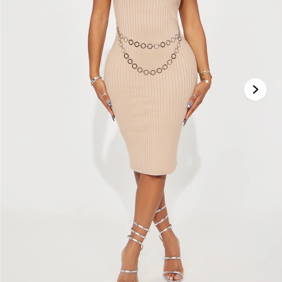 Fashion Nova Dresses & Skirts - Beige Ribbed Knit Dress with Chain Detail
